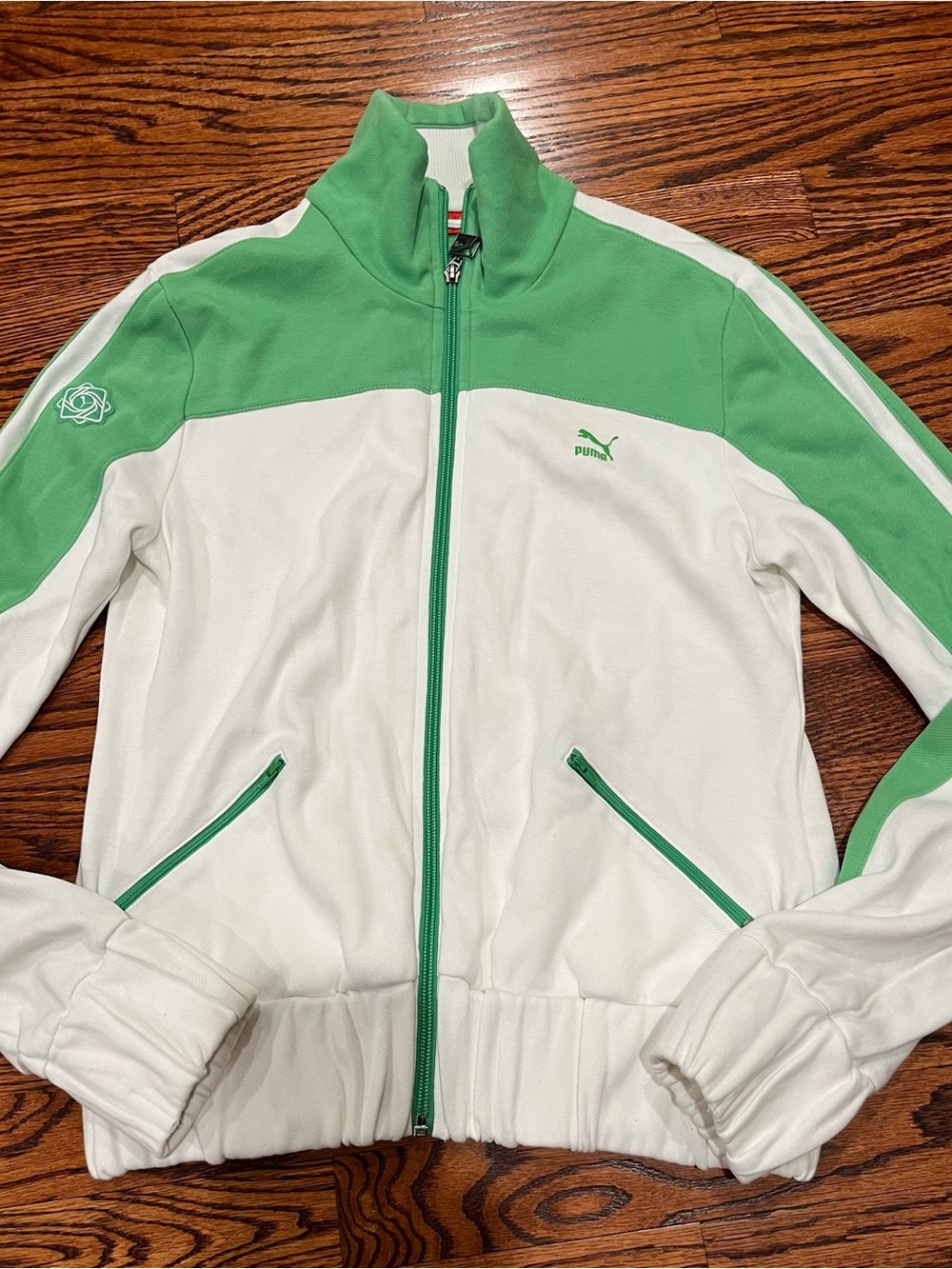 Puma Women's White and Light Green Track Jacket